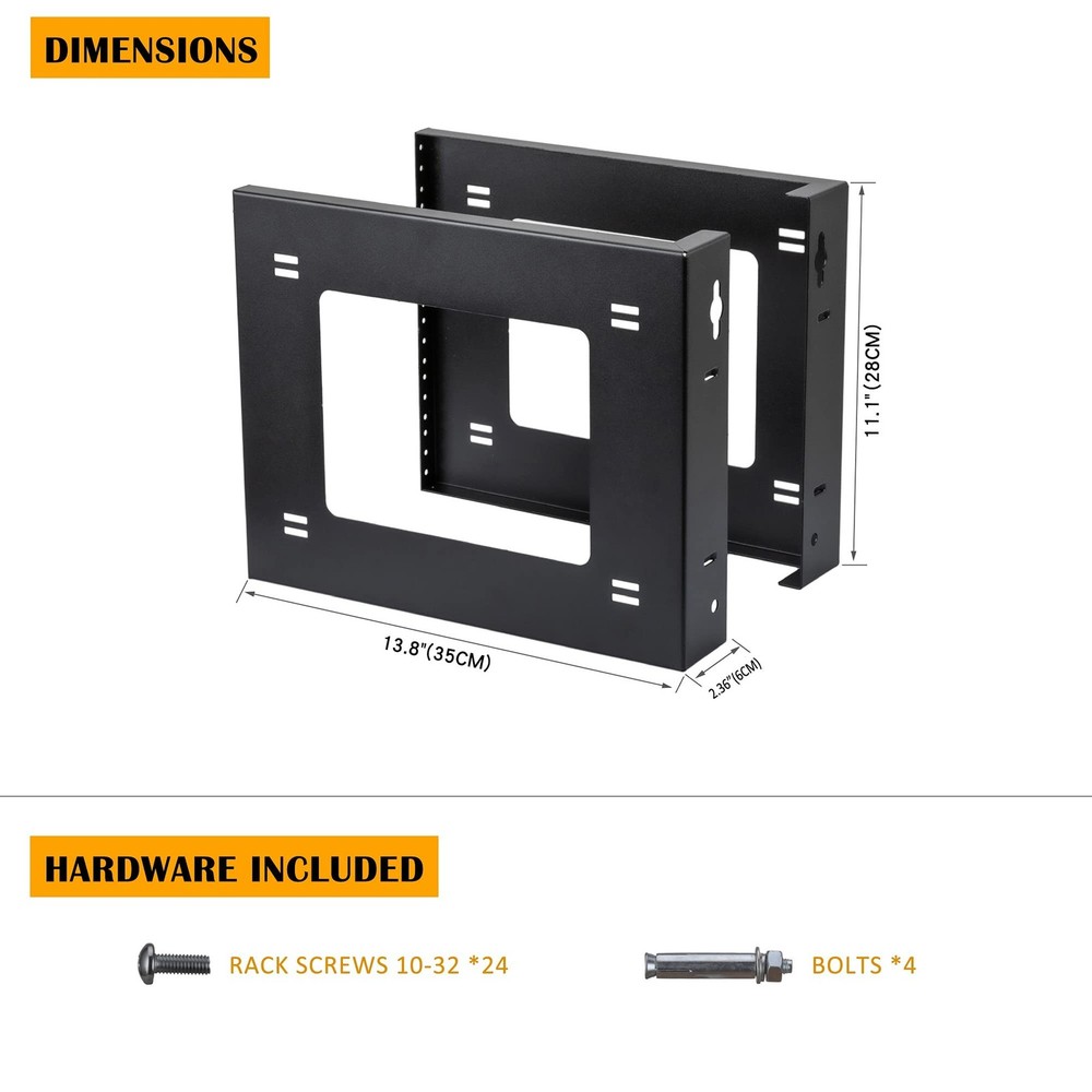 RIVECO 6U Open Frame Rack Wall Mount & Desktop Mount, No Assembly Required Se...
