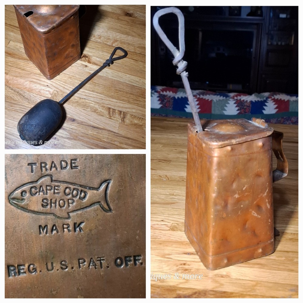 Vintage Brass Copper Fire Starter Fireplace w Wrought Iron Handle Cape Cod Shop
