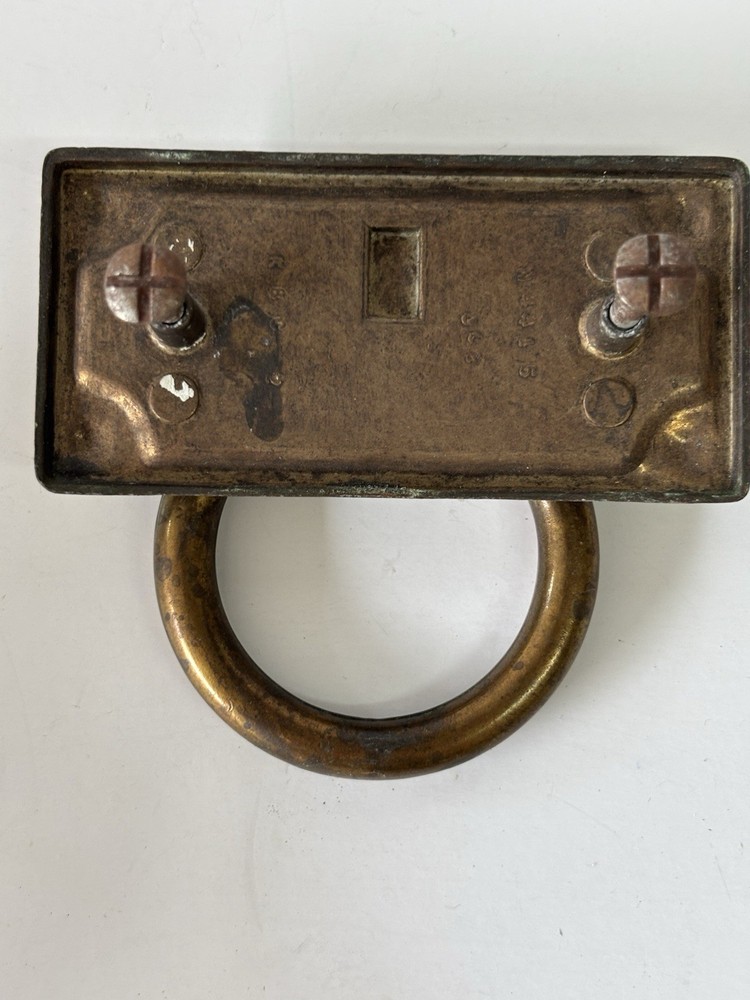 4 Salvage Rectangle Brass Drop Large Ring Double Screw Drawer Pulls 3.75"