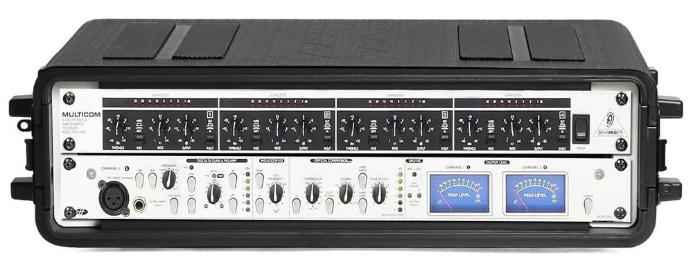 2U Rack Case, Space 16" Deep 19" Rackmount Flight Cases Microphone Carrying Case