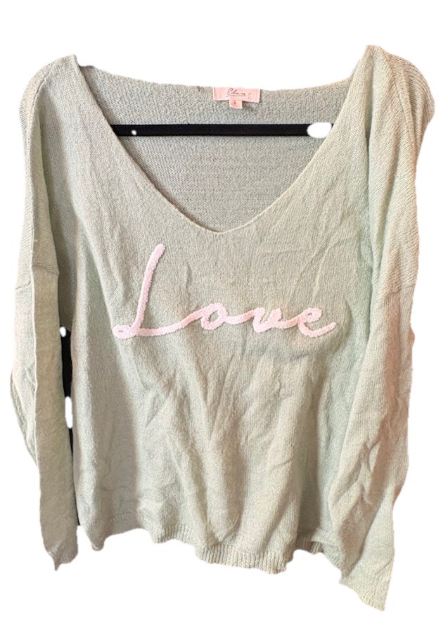 Oversized elan Knit Pullover Sweater  V-Neck Long Sleeve Size S