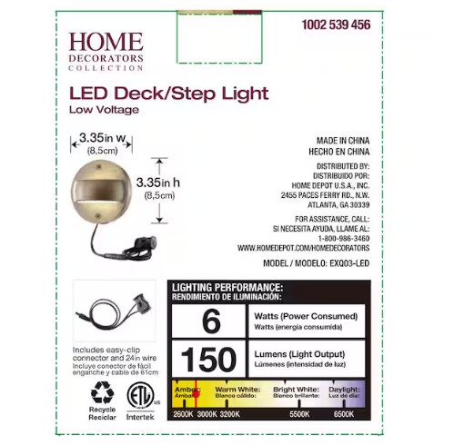 Home Decorators LED Deck/Step Light Low Voltage Brass Bronze Finish NEW