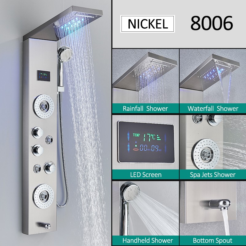 LED Shower Panel Tower System Rainfall Waterfall Massage Body Spa Column Faucet