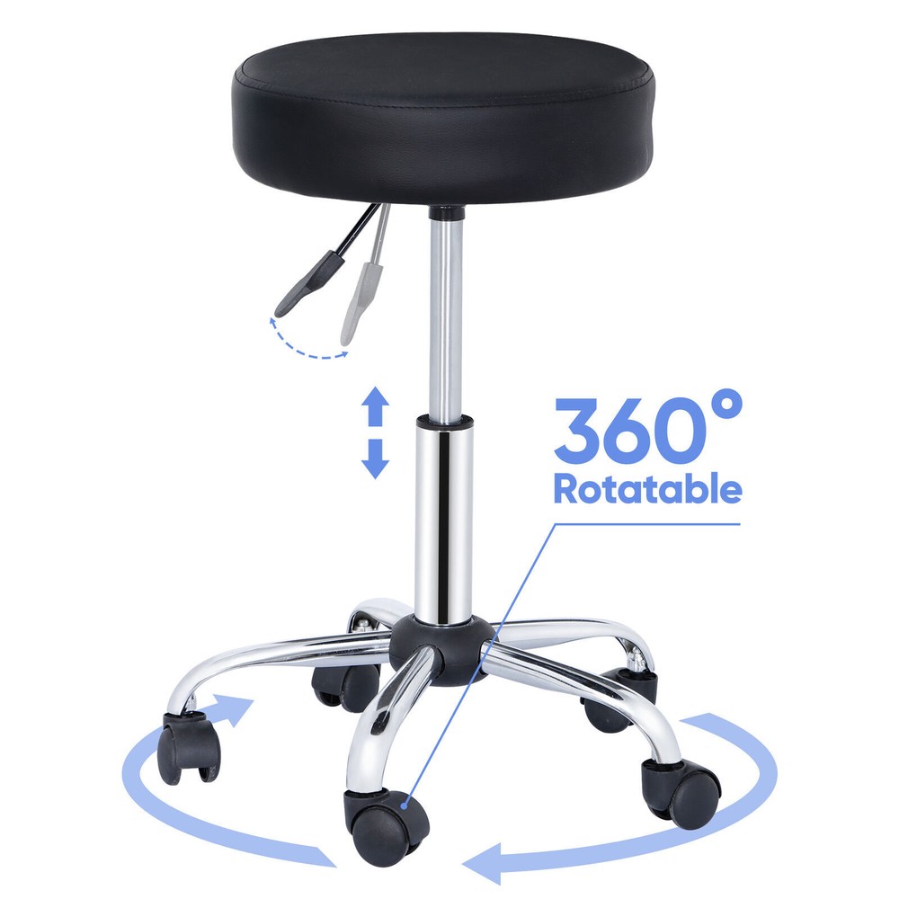 Adjustable Hydraulic Salon Spa Stool Backless 360 Rotation Metal Frame