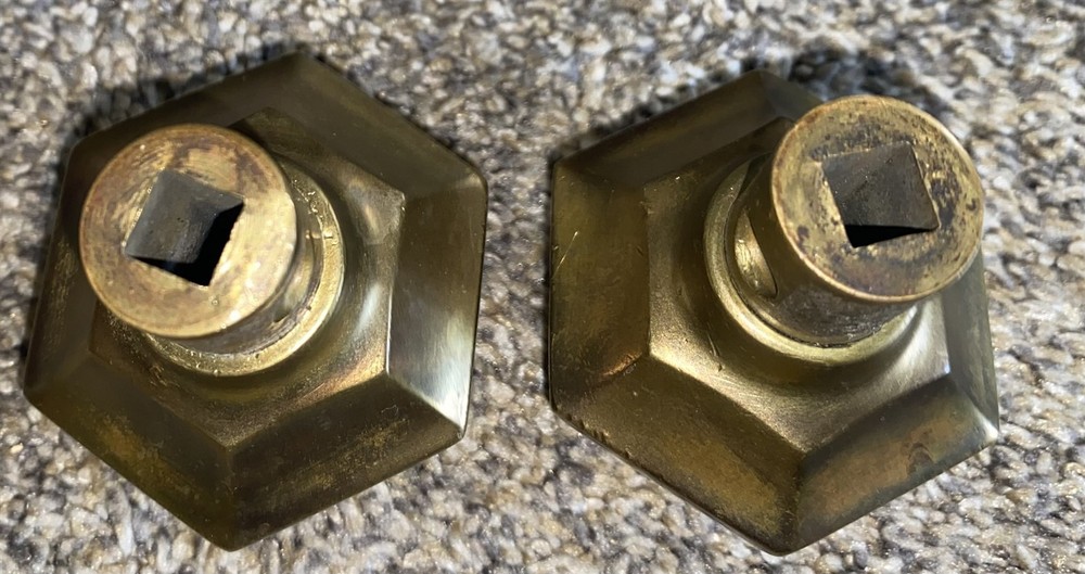 Pair of Antique Solid Brass Hexagon Door knobs