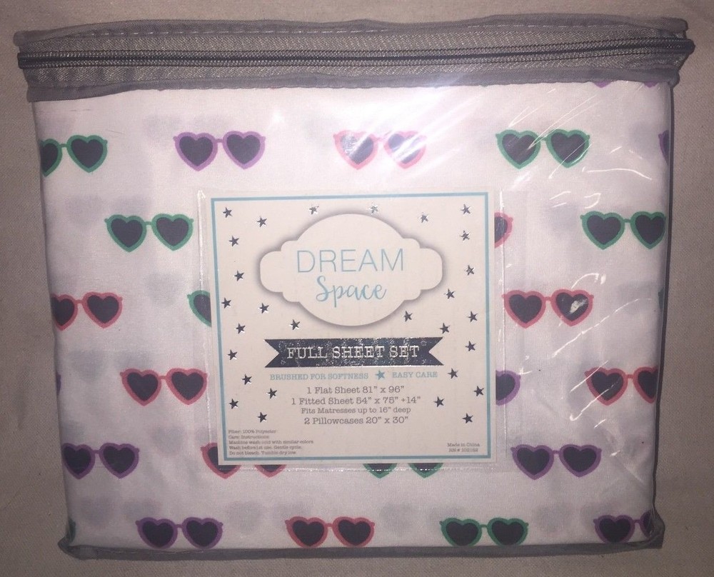 Dream Space White & Multi Colored Heart Sunglasses 4 Piece Full Sheet Set