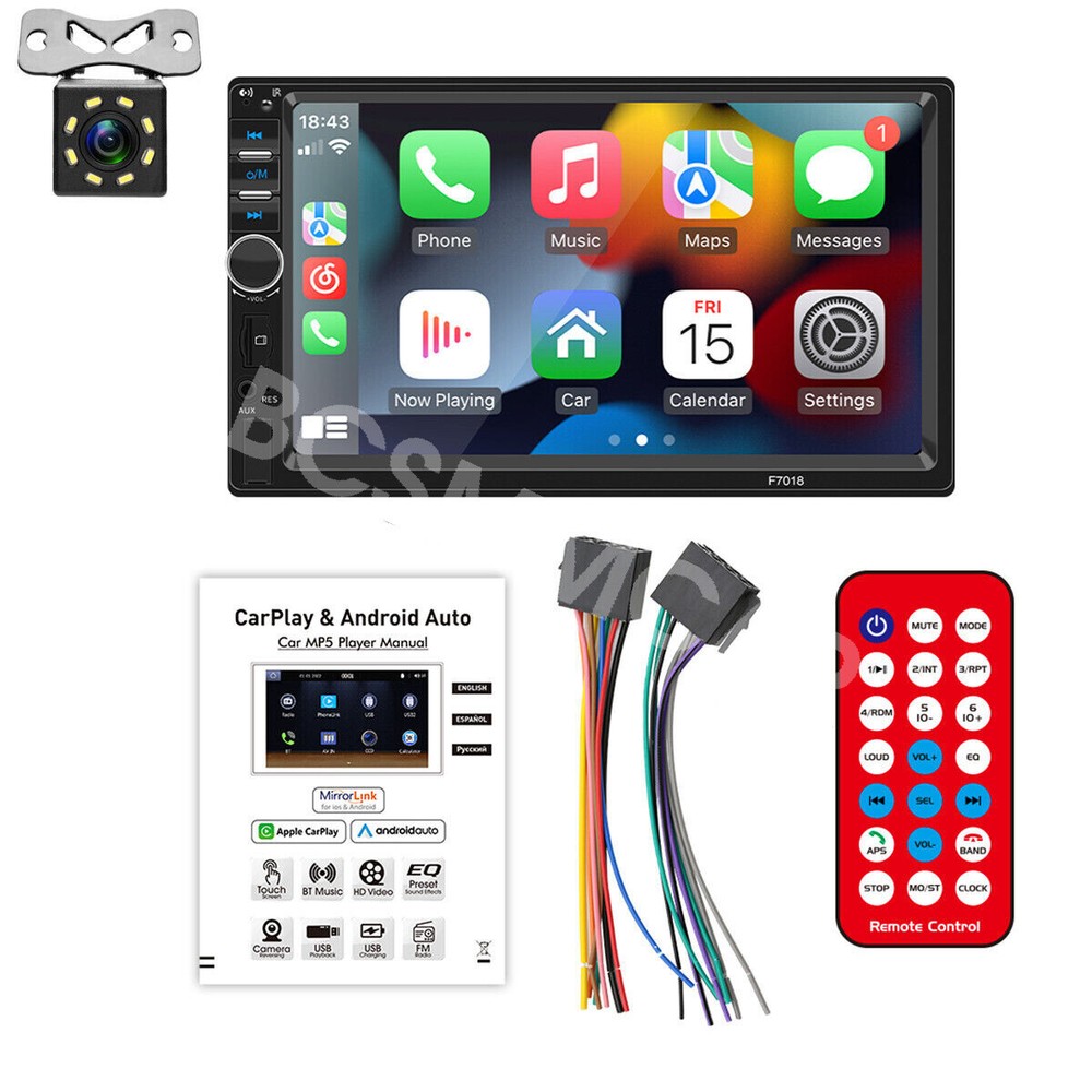 Touch Screen Car Stereo Radio Bluetooth MP5 Player Carplay Android Auto W/Camera