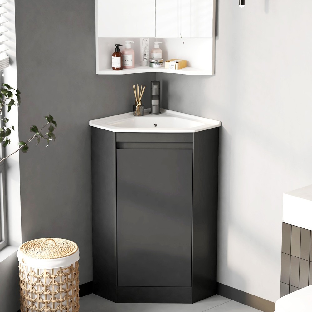 Corner Bathroom Vanity Sink Combo for Small Space Freestanding Storage Cabinet