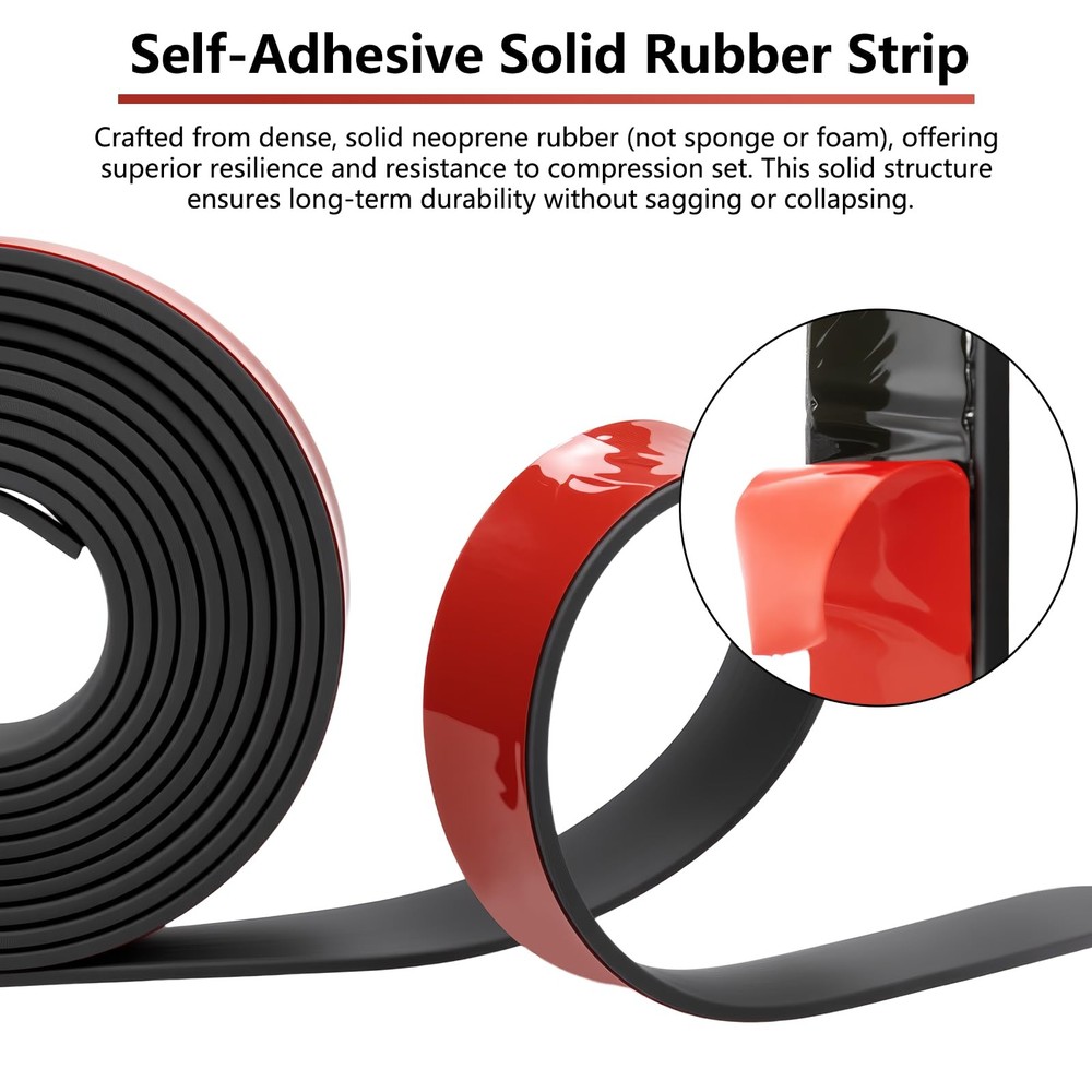 Adhesive Solid Rubber Strips - 1/2" Wide x 1/16" Thick x 180" Long, Black