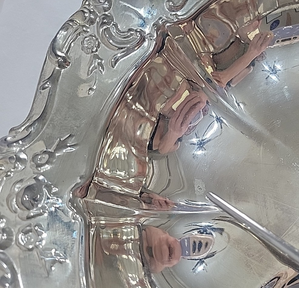 Vintage Silverplate Footed Serving Bowl Scroll Rim Candy Dish Rococo Style 11"