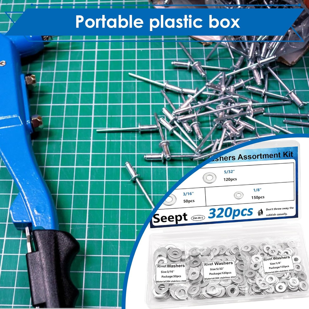 320PCS Silver Pop Rivet Washers Assortment Kit for Pop Rivets Diameter 1/8",5/32