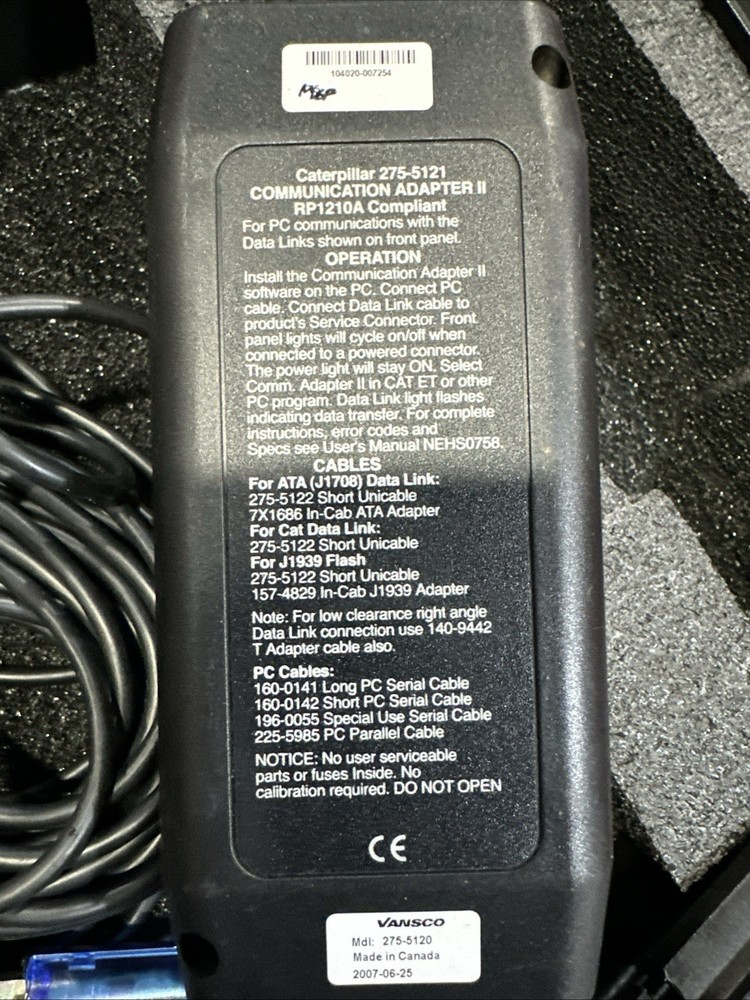 CAT 275-5120 Communication Adapter Group Data Link Kit Case - Working