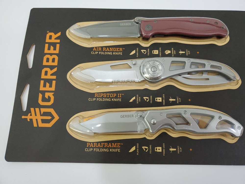 GERBER Greatest Hits 3 pc Folding Knife Set PARAFRAME, RIPSTOP II & AIR RANGER