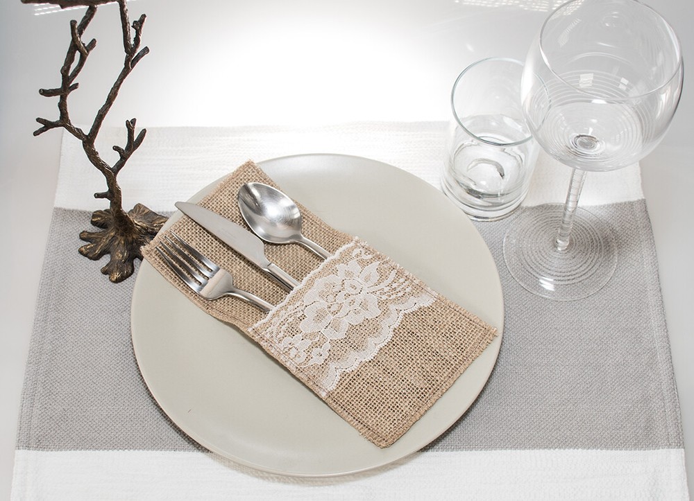 12 pcs Burlap Wedding Tableware Pouch Cutlery Holder, Rustic Wedding Decor