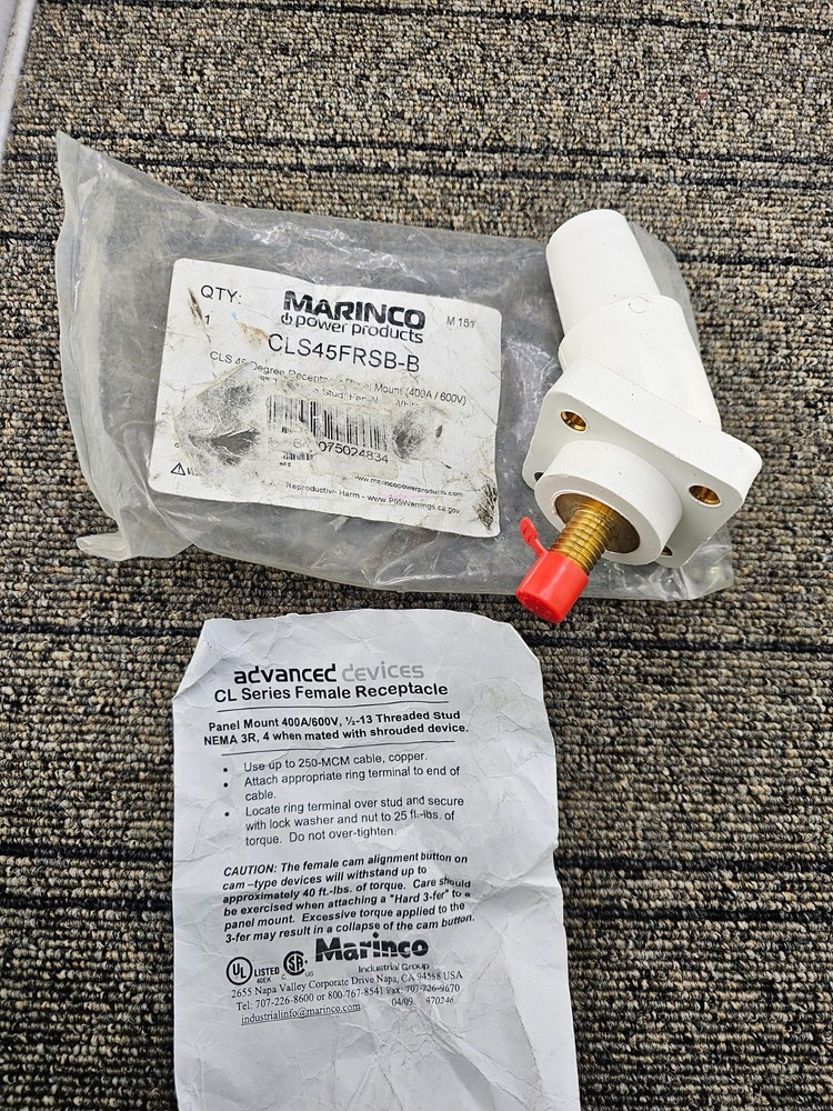 MARINCO CLS45FRSB-B: Single-Pole Panel Mount Receptacle Threaded Stud 400V/600V