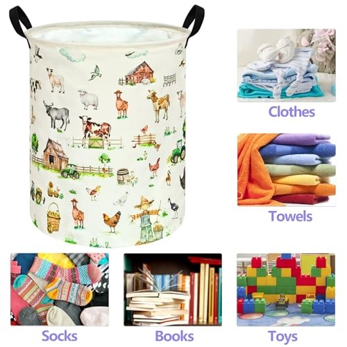 Pattern 19.7 Inch Round Laundry Clothes Hamper Laundry Basket with Farm