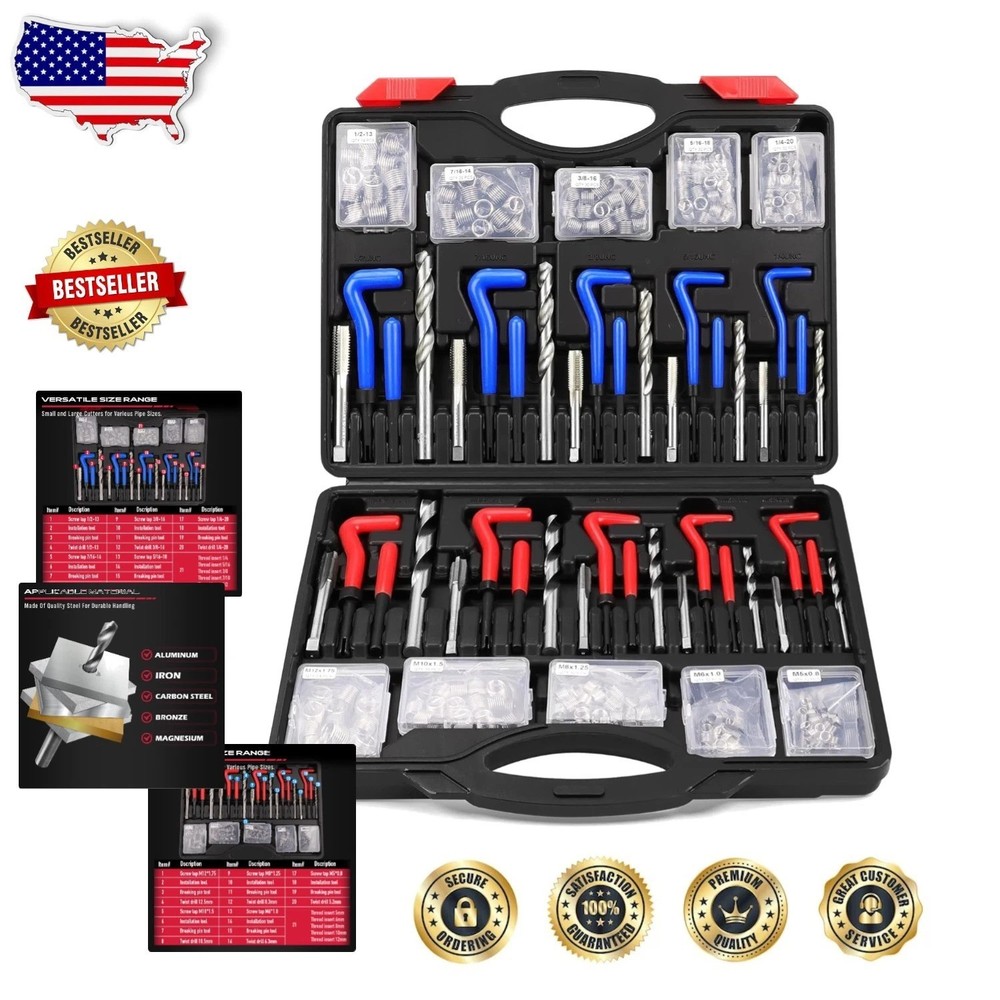 Universal 320pc Thread Repair Kit - Durable Heli Coil Engine Motor Studs