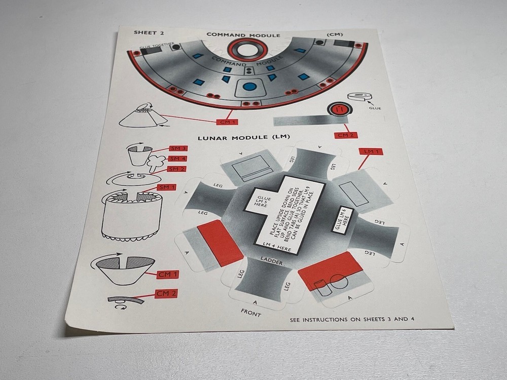 1969 Moon Landing Card Model Kit Service Command Lunar Modules Unused Original