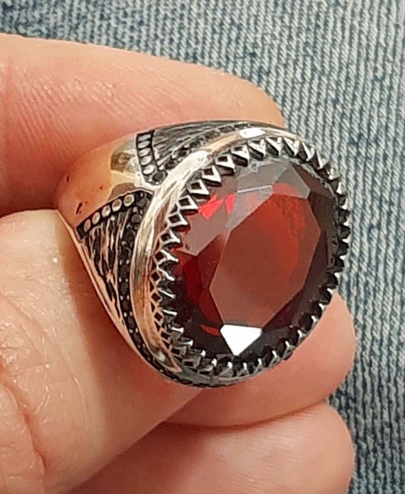 Men's Ring 925 Silver Ruby Solitaire Carniola Pirate Ring Man Sterling Ruby