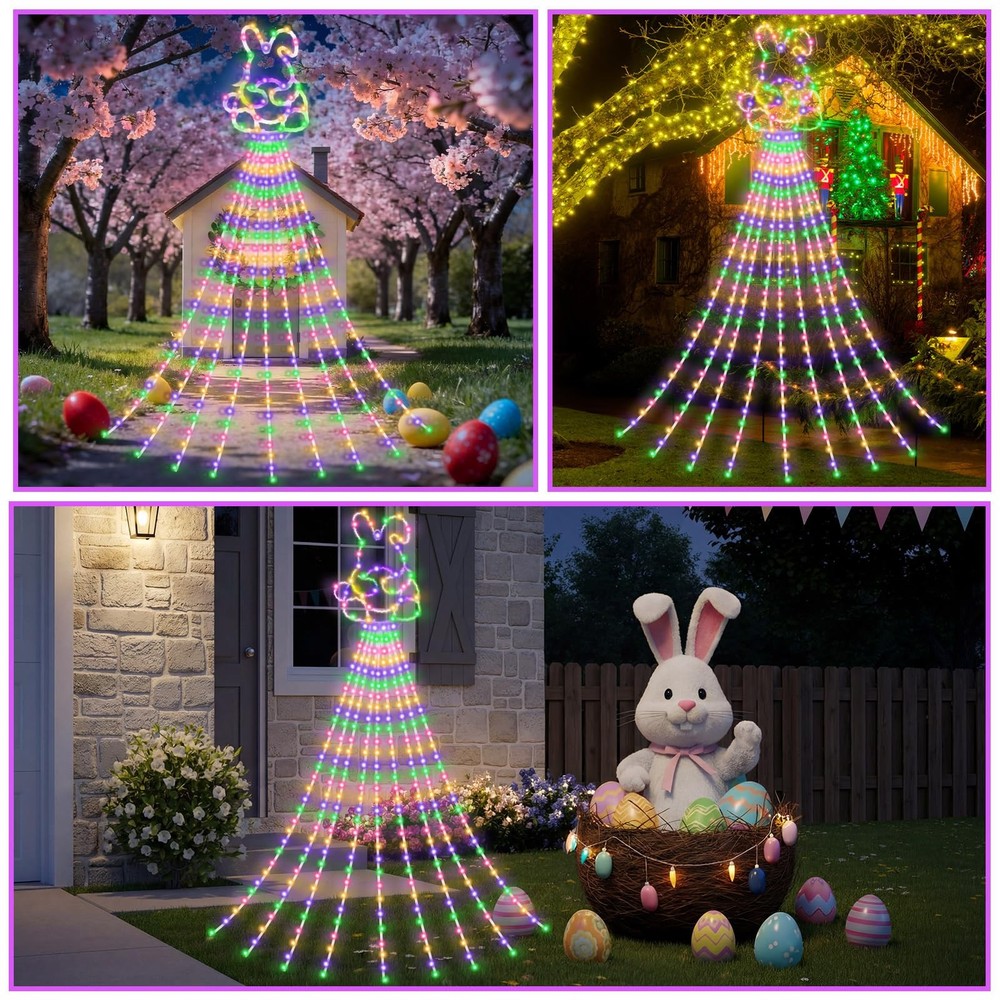 Huquary 12 ft Easter Bunny Waterfall String Lights with 305 LED Multicolor