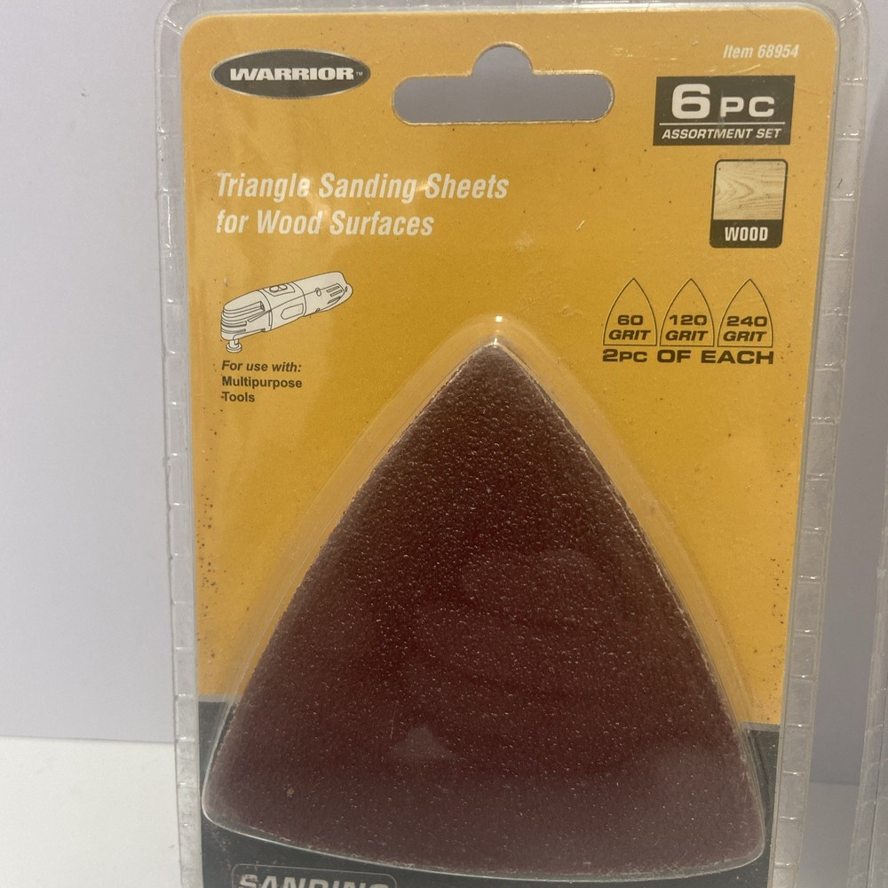 2x Warrior 6 PCs Triangle Sanding Sheets for Wood Surfaces Assorted Packs New
