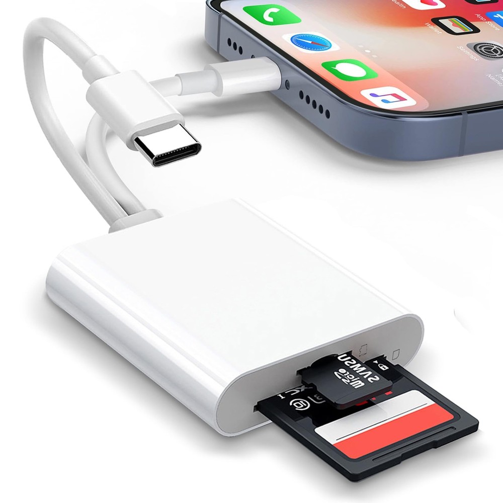 MaxRenard SD Card Reader for iPhone,Dual-Port Micro 2IN2, White