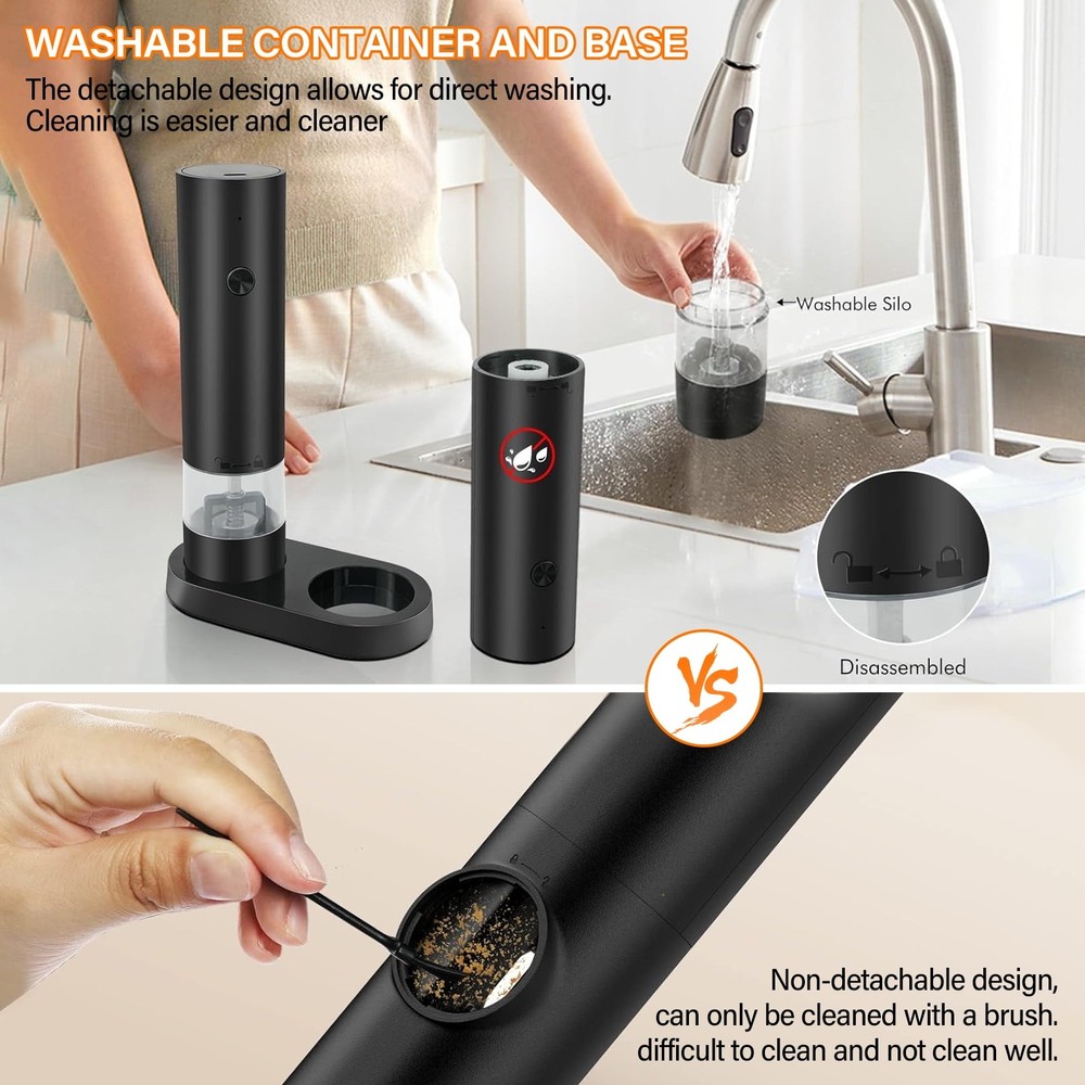 Electric Salt and Pepper Grinder Set, Automatic, Adjustable, Gift, 2 Pack