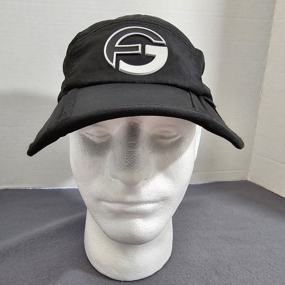 Foray Foldable Black Golf Hat Rubberized Logo Hook & Loop Adjustable Strap
