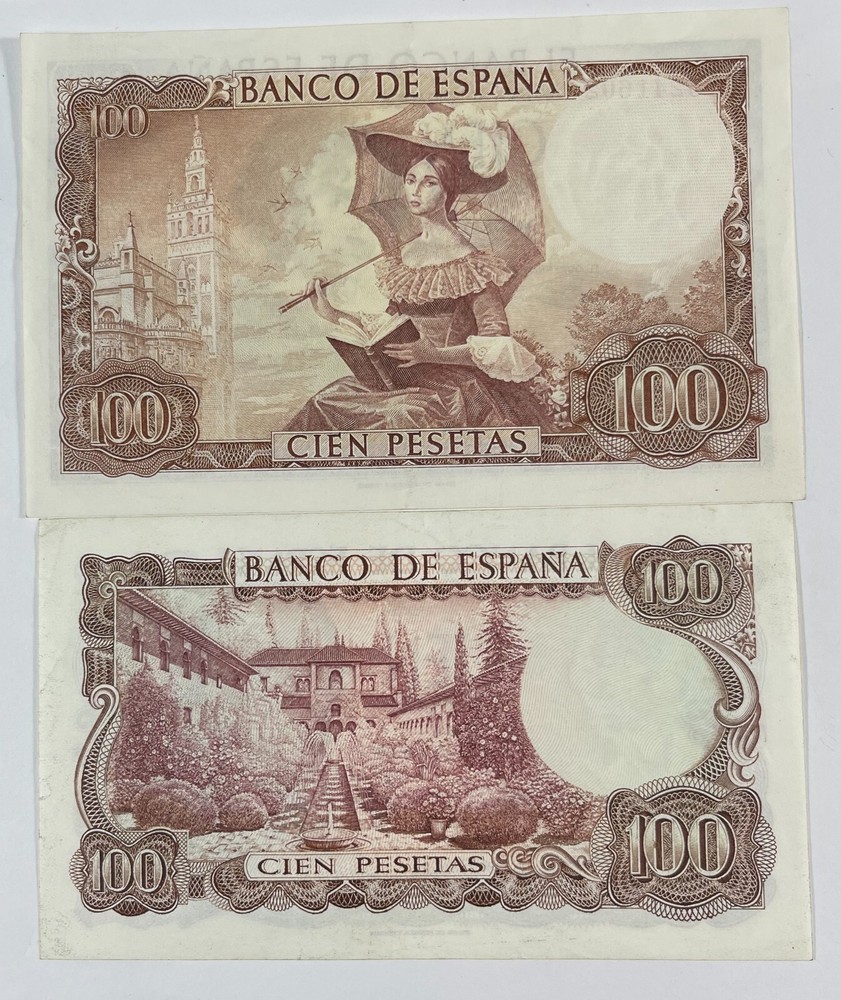 Spain 1965 100 Pestas 2 pcs Nice Notes (#154)