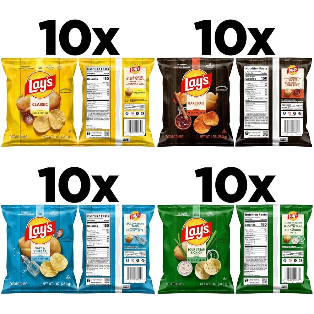 Lay's Potato Chips, Classic & Barbecue, 40 Pack