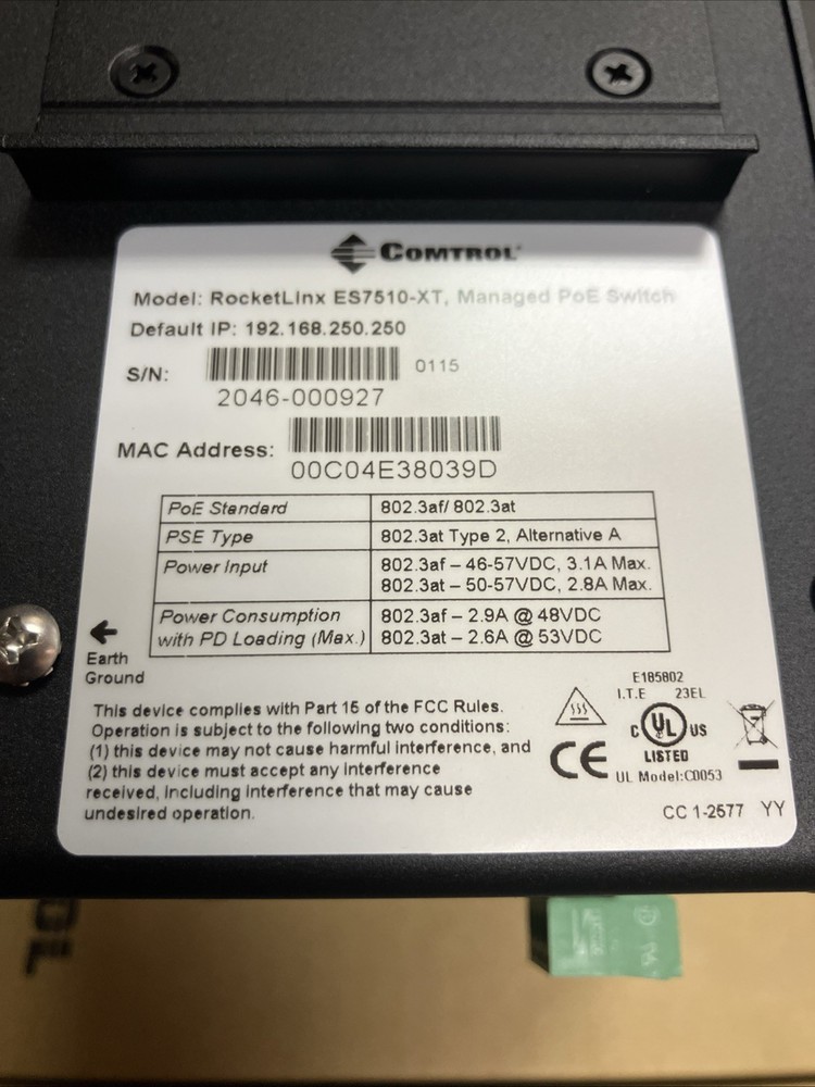 Rocket Linx ES7510-XT Industrial Managed PoE Plus Switch 2 SFP Modules Installed