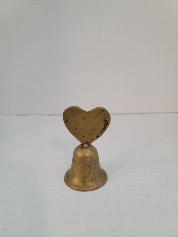 Heart Solid Brass Bell & Handle 3 Inch Tall