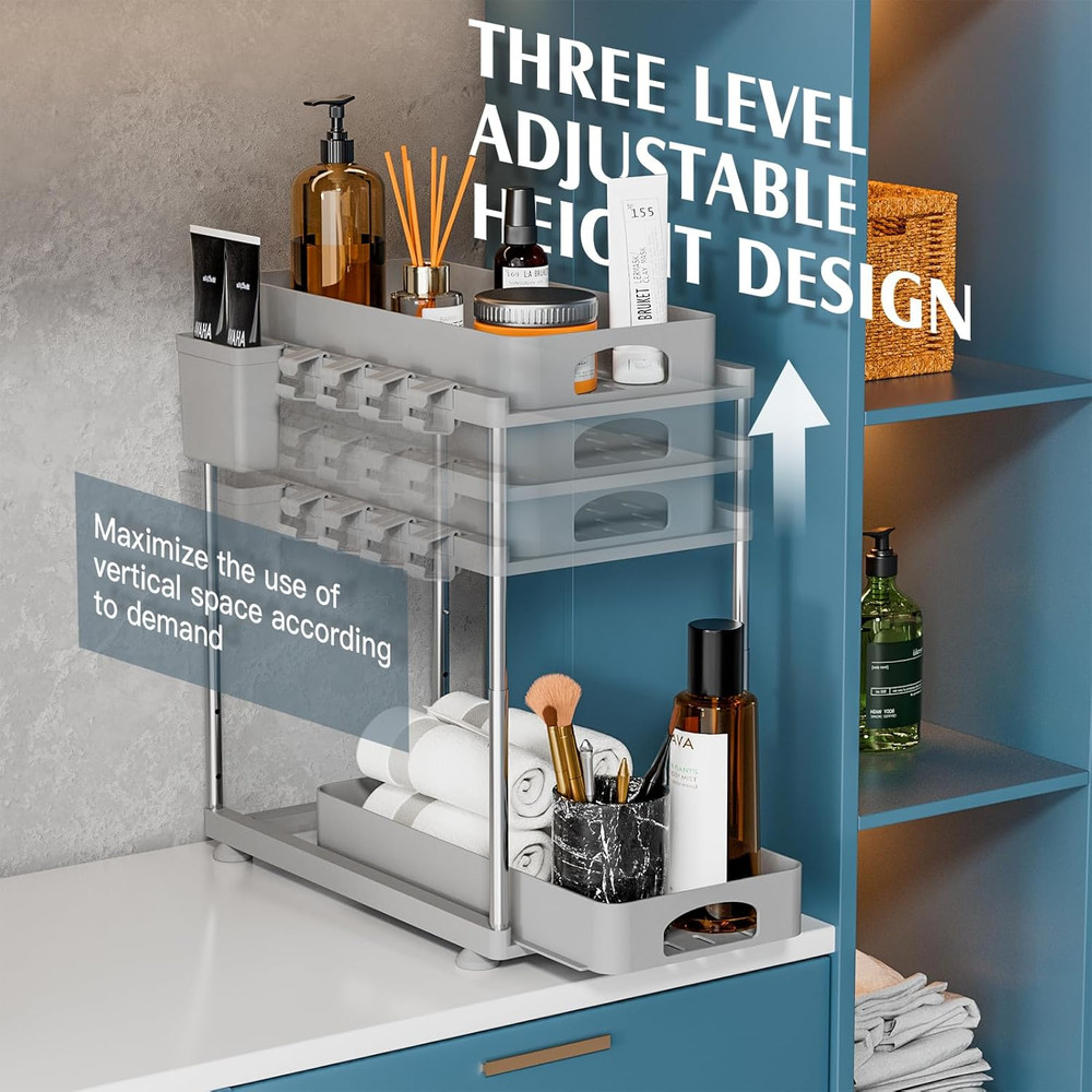 Under Sink Organizers and Storage, 2 Pack under Kitchen Bathroom Sink Organizer,