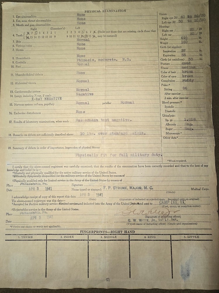 WWII Induction Form Named to Alexander Simpson