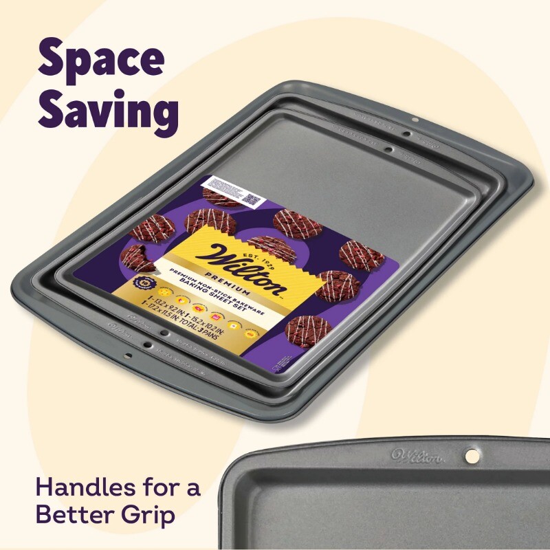 Wilton Bake It Better Non-Stick Cookie Sheet Pan Bakeware Set 3-Piece