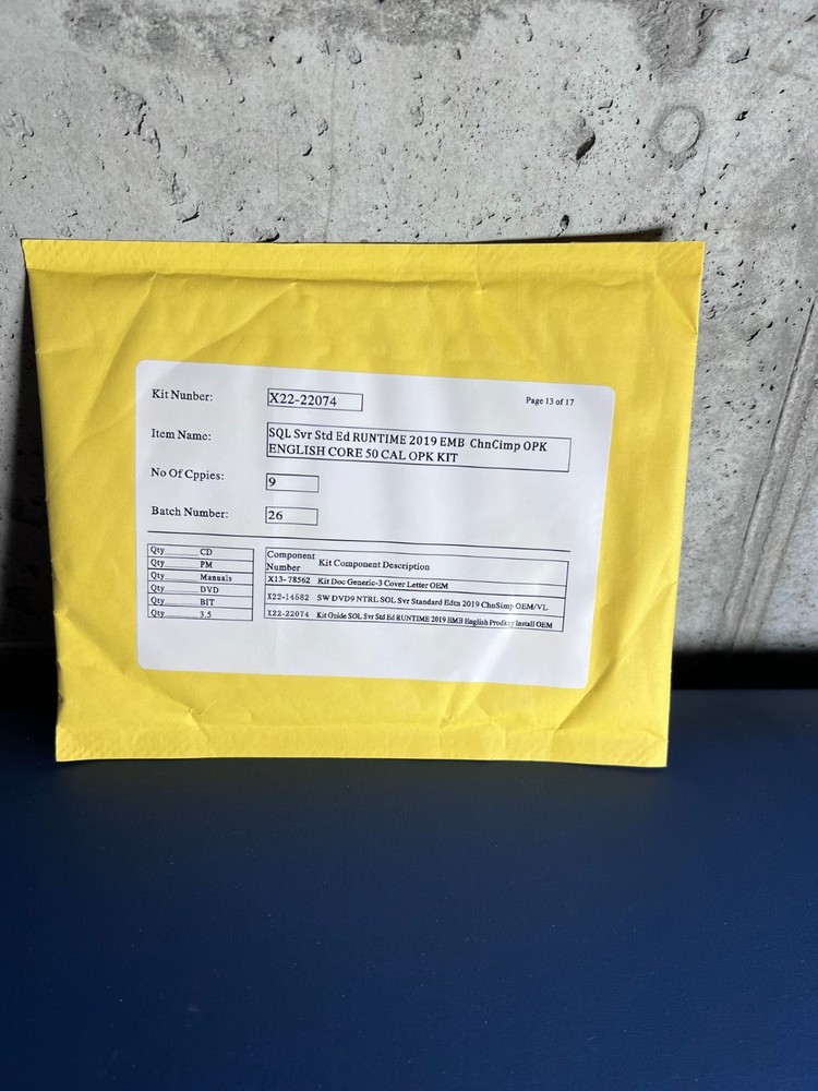 Microsoft SQL Server Standard Edition Runtime 2019 English OPK Kit New Sealed