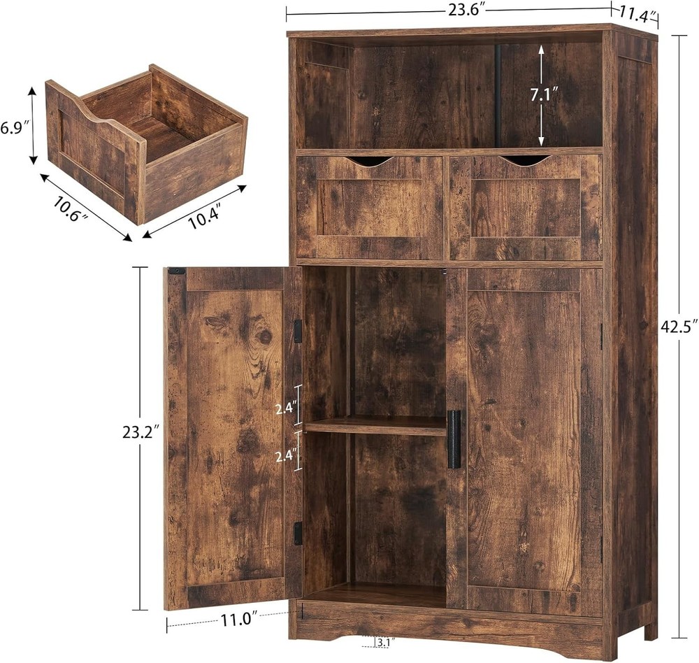 Rustic Brown 2-Drawer Cabinet with Adjustable Shelves