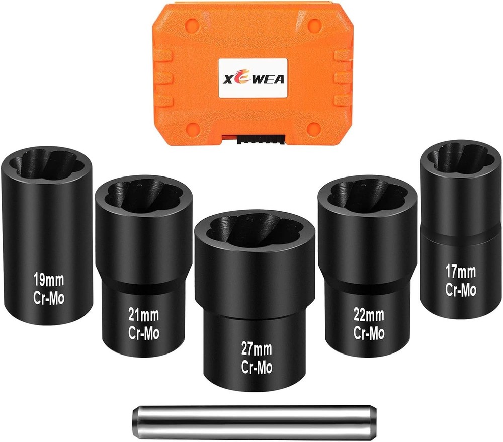 6PCS Twist Socket Set Lug Nut Remover Tool, 1/2"Drive Impact Bolt Nut Extractor