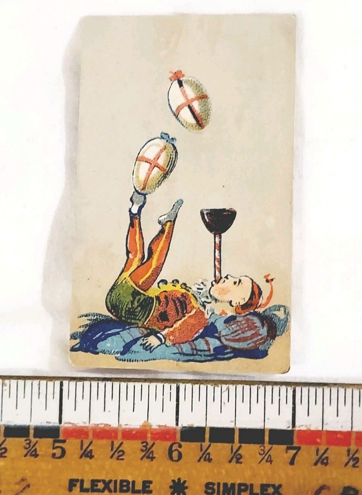 Antique Odd Card Label Circus Juggler Eggs