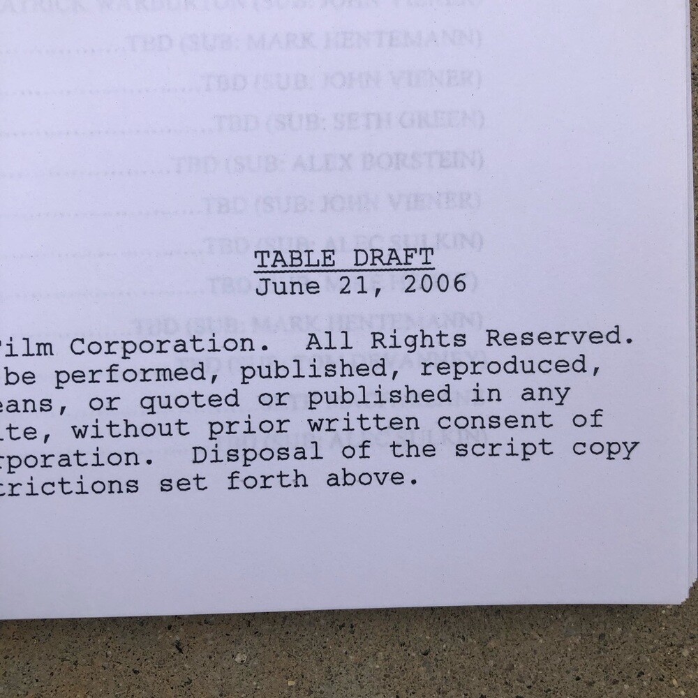 Family Guy 100th Episode 2006 Stewie Kills Lois Original Table Draft Script