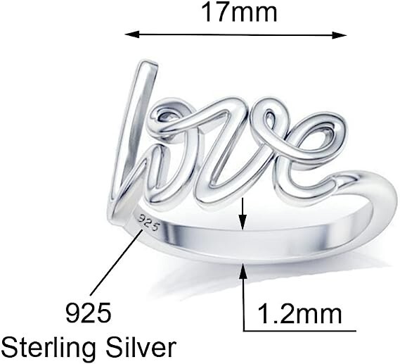925 Solid Sterling Silver Love Script Stackable Ring Band for Women & Girls