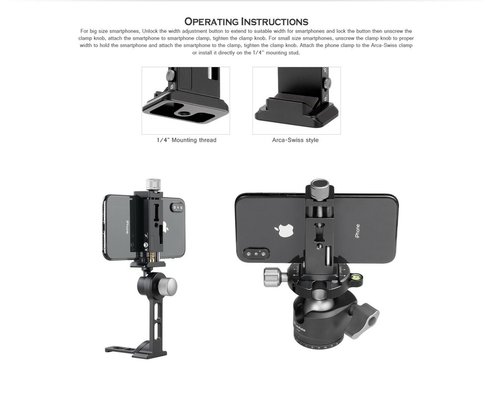 【US Dealer】Leofoto PC-90II Adjustable Smartphone Clamp with Locking Width Arca