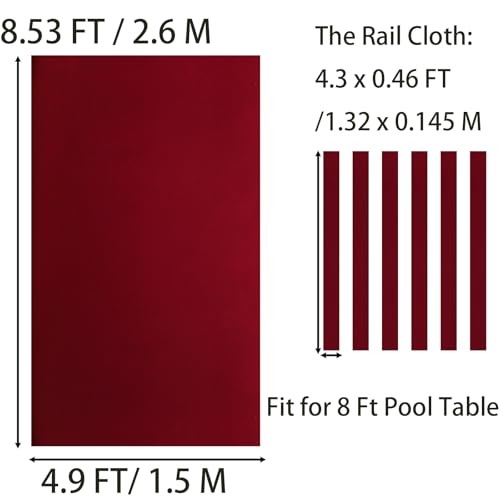 Billiard Cloth 8FT, Pre-Cut Pool Table Felt Replacement Kit with 6 Rail Cloth