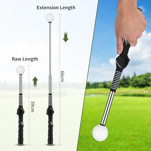 Retractable Golf Swing Training Aid with Click Sound, Golf Grip & Swing Black
