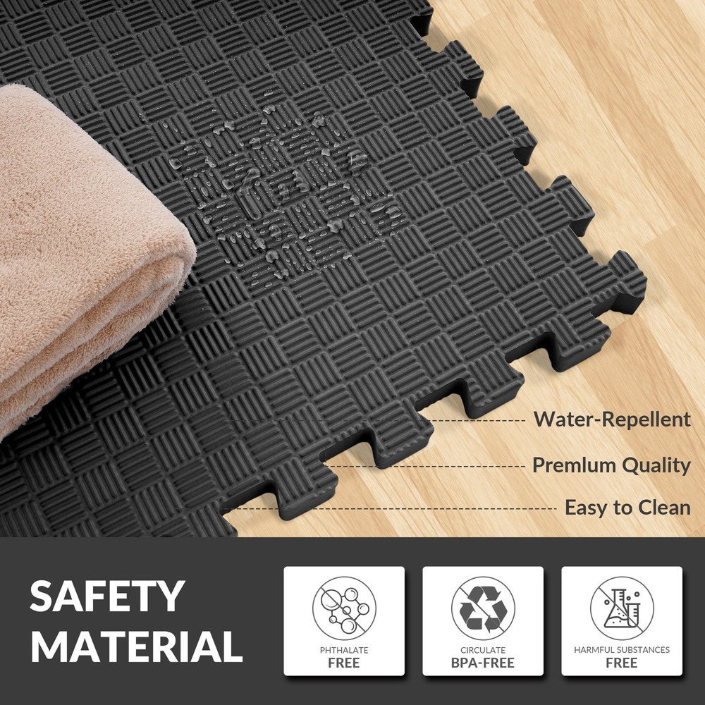 Black – 1/2" – 6 Pack EVA Foam Interlocking Floor Tiles