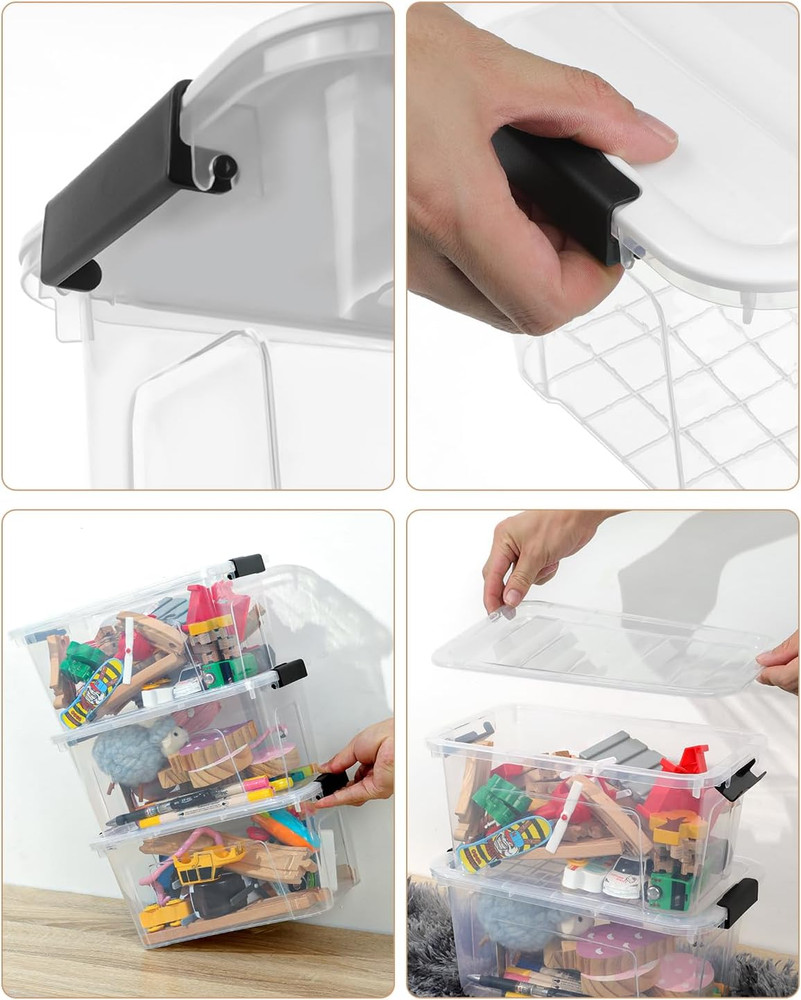 Plastic Storage Bins with Lids 6 Pack, 7 Quart Storage Containers with Black ...