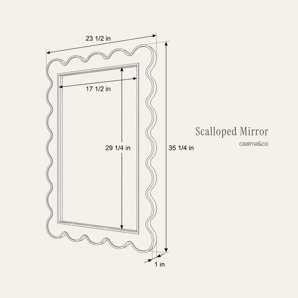 CAALMA Scalloped Wall Mirror 24 x 36 Rectangular, Bathroom Mirror, Mirrors fo...