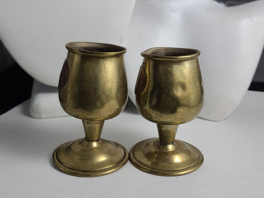 Vintage Pair Aztec Mini Goblets brass bronze