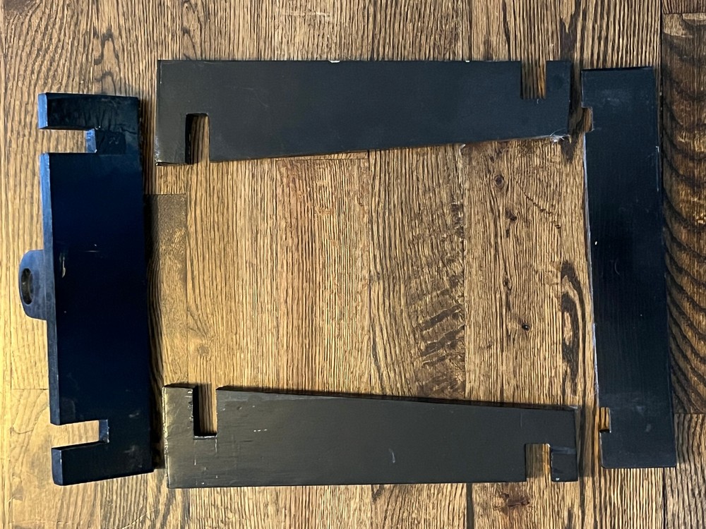 black low profile tilted speaker stand wood pair