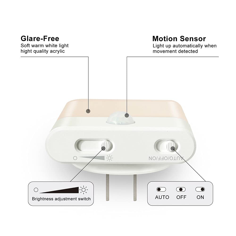 BriVIVI LED Night Light Plug in, Motion Sensor with 1-pack, White